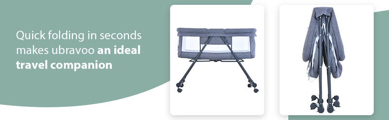 UBRAVOO Baby Travel Cot with Mattress & Silent Wheels, Convertible Rocking Crib