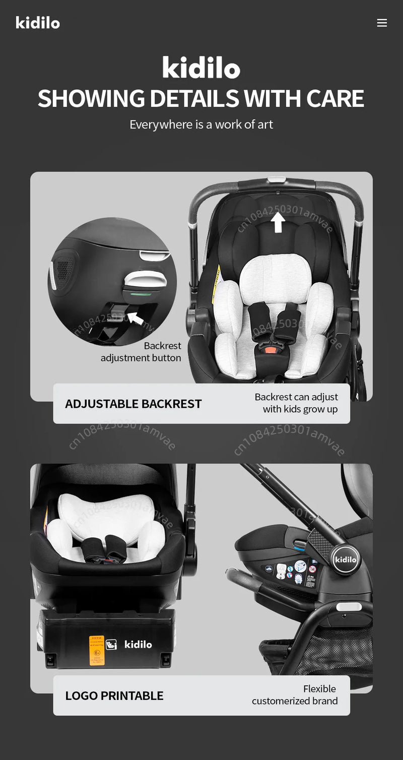 3-in-1 Baby Stroller with Safety Seat, Portable for Ages 0-2