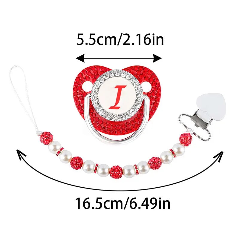 Red Pacifier Newborn Dummy Luxury Pearls Clip Chain Set Letters Infant Soother Baby Shower Gift Silicone Toddler Teether