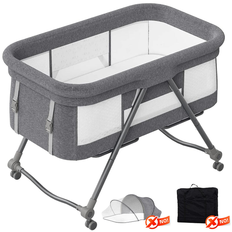 UBRAVOO Baby Travel Cot with Mattress & Silent Wheels, Convertible Rocking Crib