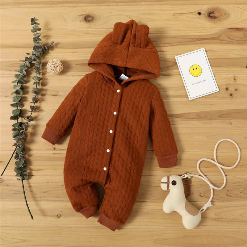 Autumn Winter Baby Romper – Hooded Long Sleeve Jumpsuit for Boys & Girls