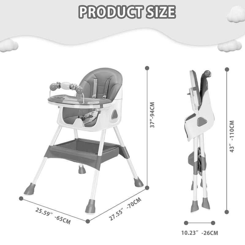 Foldable Baby High Chair 6+ Months, Antislip Pad & Toy Rack, Easy-Clean, E500