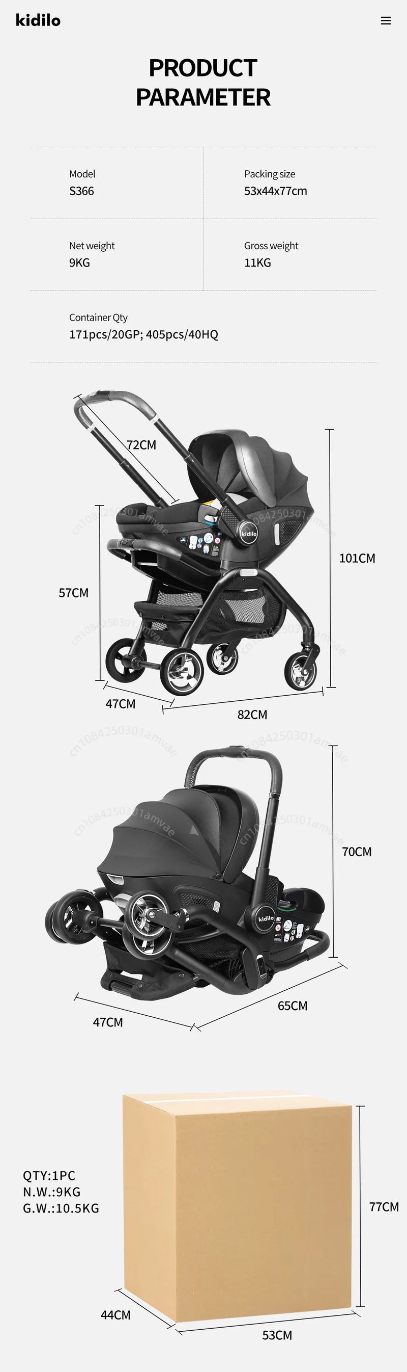 3-in-1 Baby Stroller with Safety Seat, Portable for Ages 0-2