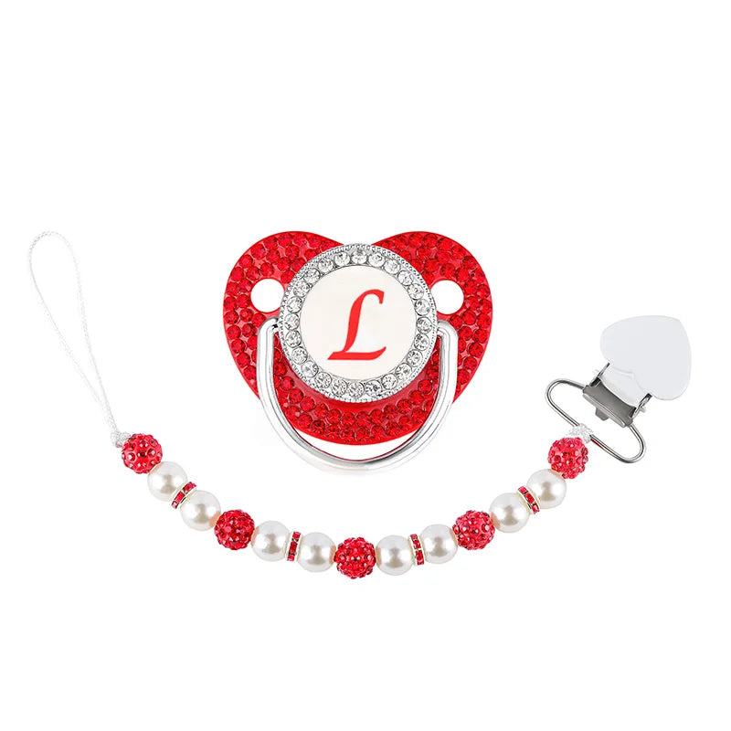 Red Pacifier Newborn Dummy Luxury Pearls Clip Chain Set Letters Infant Soother Baby Shower Gift Silicone Toddler Teether