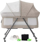 UBRAVOO Baby Travel Cot with Mattress & Silent Wheels, Convertible Rocking Crib