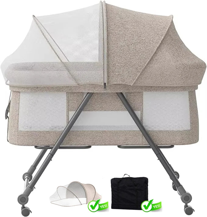 UBRAVOO Baby Travel Cot with Mattress & Silent Wheels, Convertible Rocking Crib