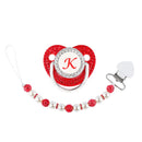 Red Pacifier Newborn Dummy Luxury Pearls Clip Chain Set Letters Infant Soother Baby Shower Gift Silicone Toddler Teether