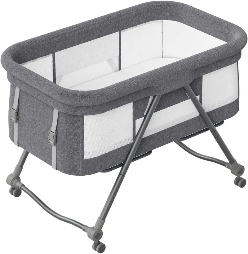 UBRAVOO Baby Travel Cot with Mattress & Silent Wheels, Convertible Rocking Crib