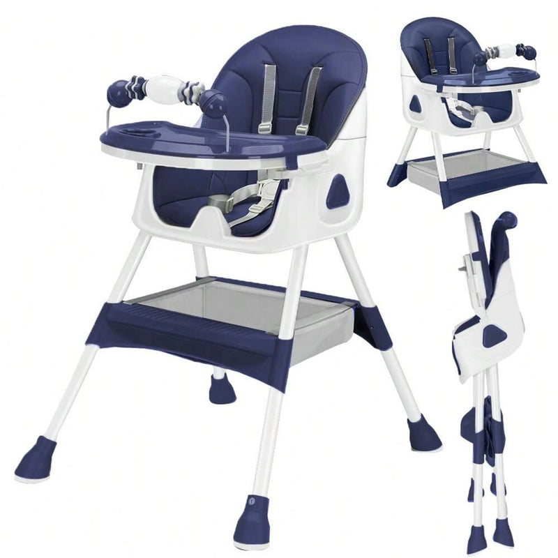 Foldable Baby High Chair 6+ Months, Antislip Pad & Toy Rack, Easy-Clean, E500
