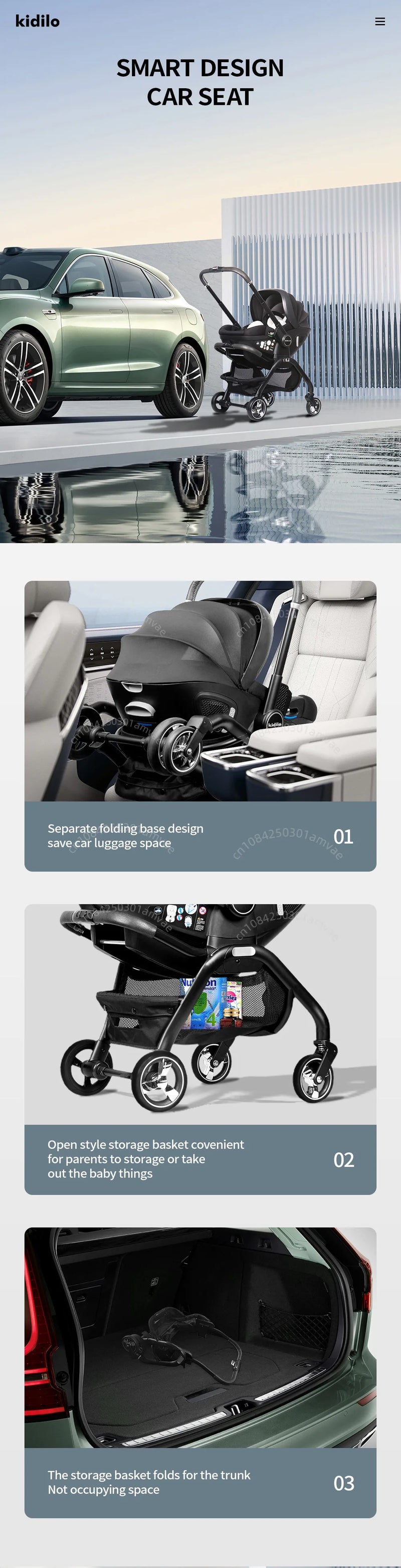 3-in-1 Baby Stroller with Safety Seat, Portable for Ages 0-2