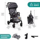 Baby Stroller for Toddlers up to 22KG – Compact, Lightweight, One-Hand Fold, UPF 50+ Canopy