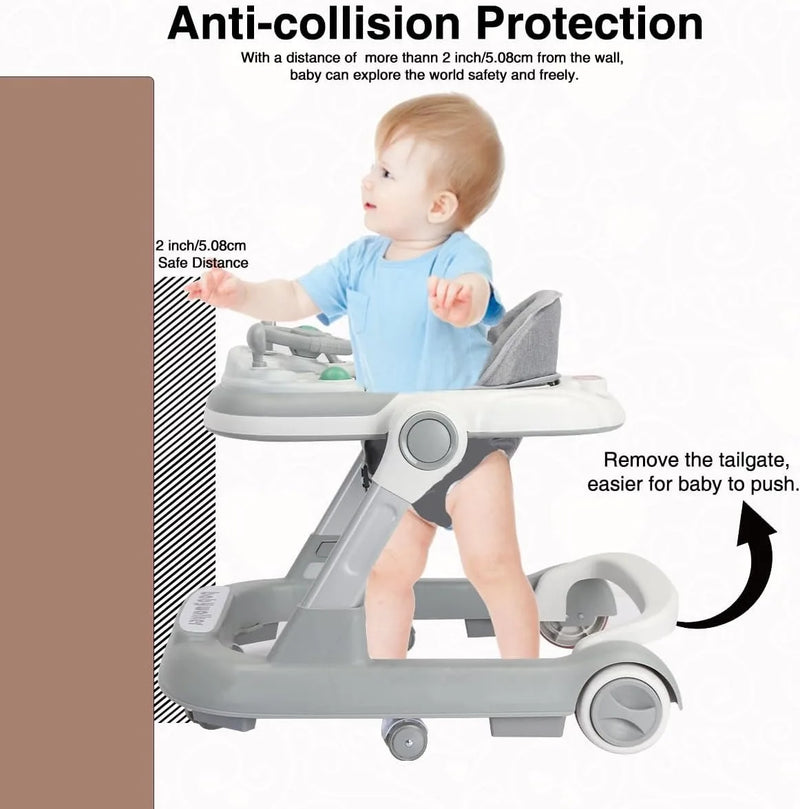 2-in-1 Foldable Baby Walker with Removable Tray & Music (No Battery)