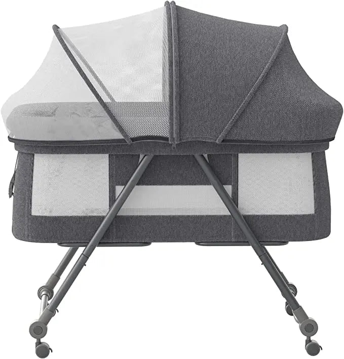 UBRAVOO Baby Travel Cot with Mattress & Silent Wheels, Convertible Rocking Crib