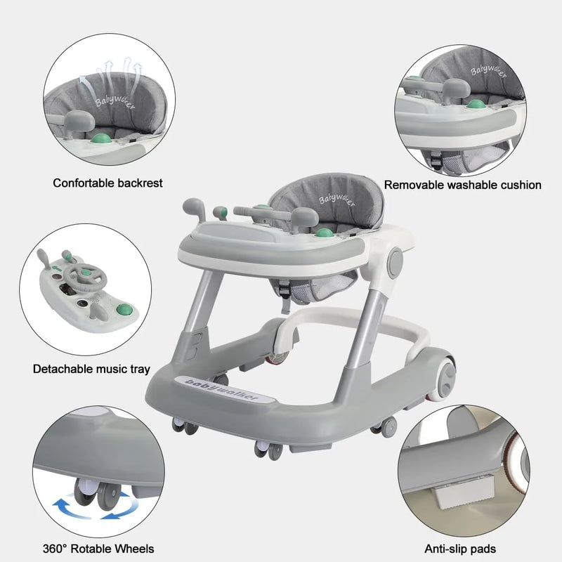 2-in-1 Foldable Baby Walker with Removable Tray & Music (No Battery)