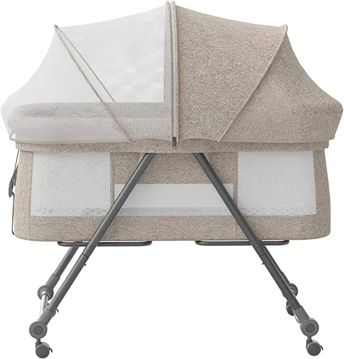 UBRAVOO Baby Travel Cot with Mattress & Silent Wheels, Convertible Rocking Crib