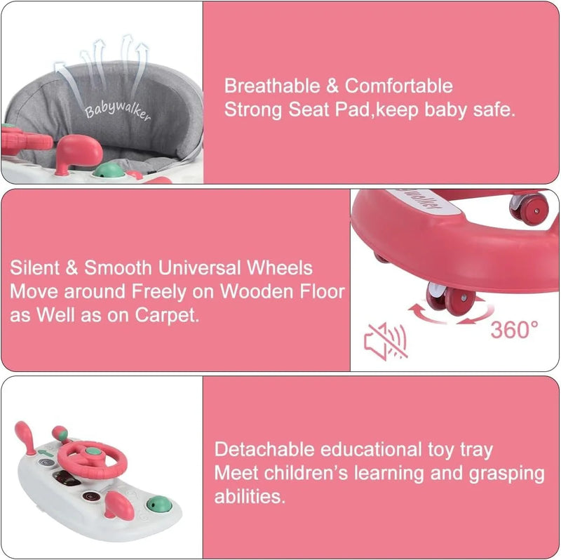 2-in-1 Foldable Baby Walker with Removable Tray & Music (No Battery)
