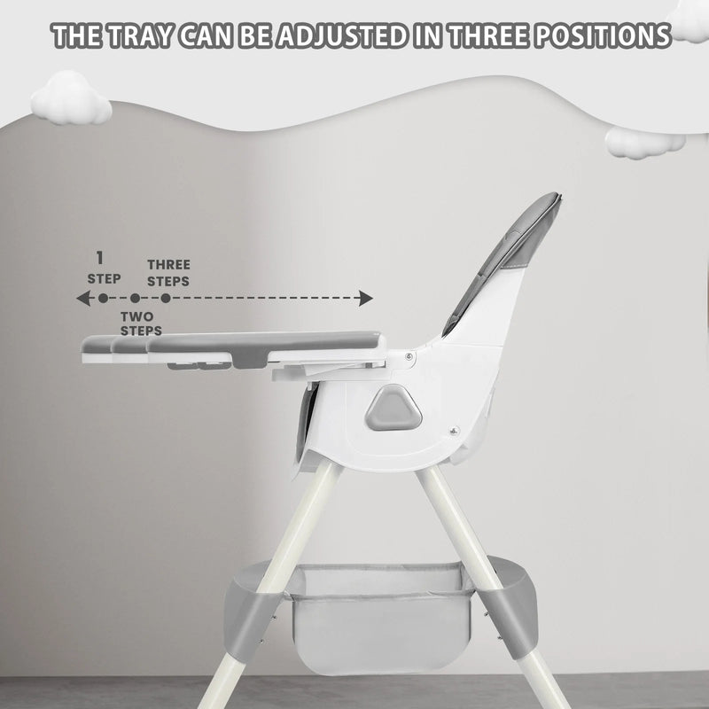 Foldable Baby High Chair 6+ Months, Antislip Pad & Toy Rack, Easy-Clean, E500
