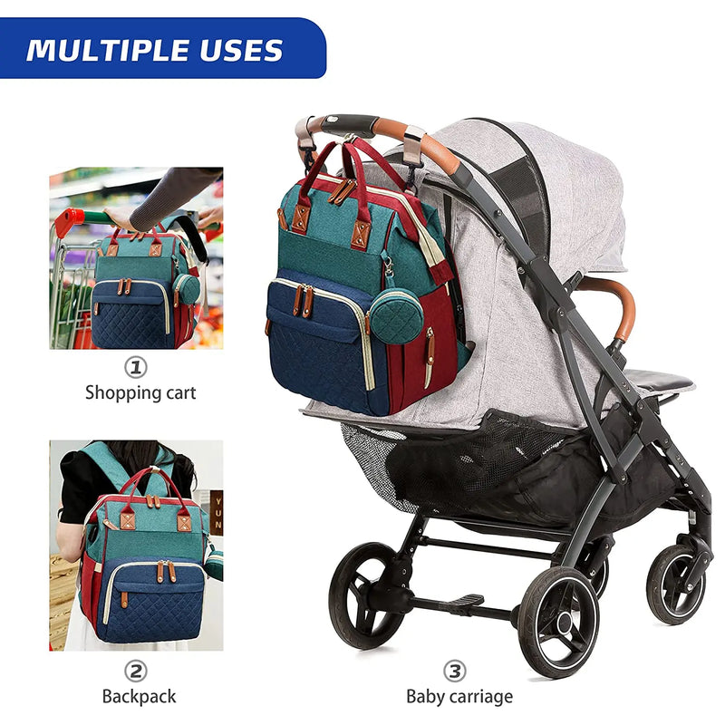 3-in-1 Waterproof Diaper Bag Backpack with Foldable Baby Bed & USB Charging – 3 Styles