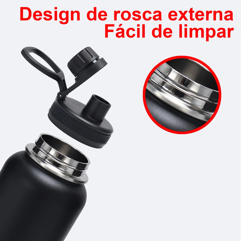 Stainless Steel Vacuum Insulated Water Bottle, Wide Mouth Sports Bottle, Leak Proof Lid with Cord