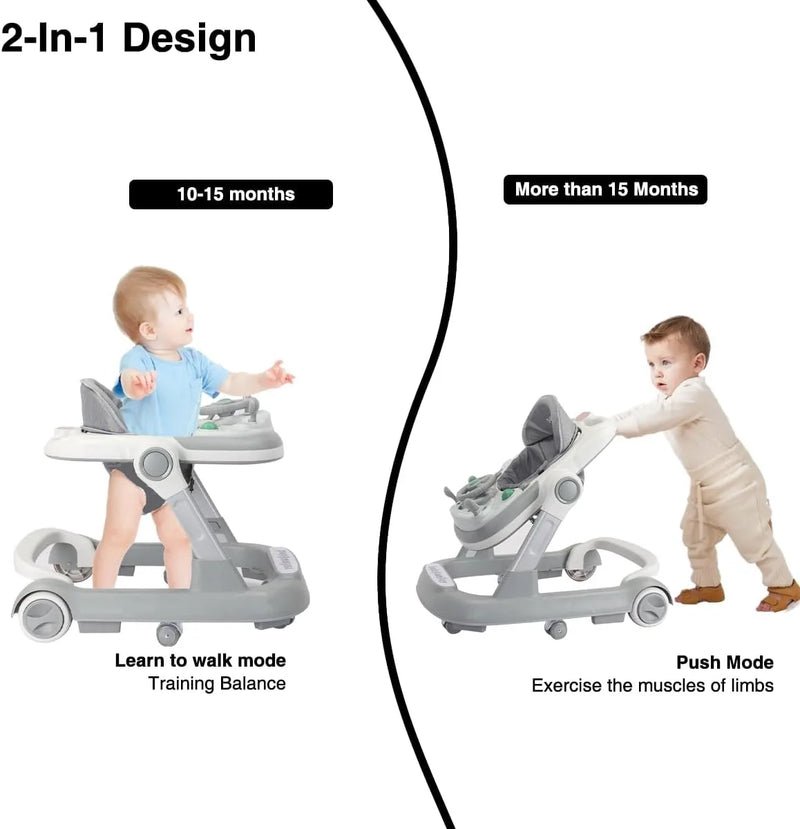 2-in-1 Foldable Baby Walker with Removable Tray & Music (No Battery)