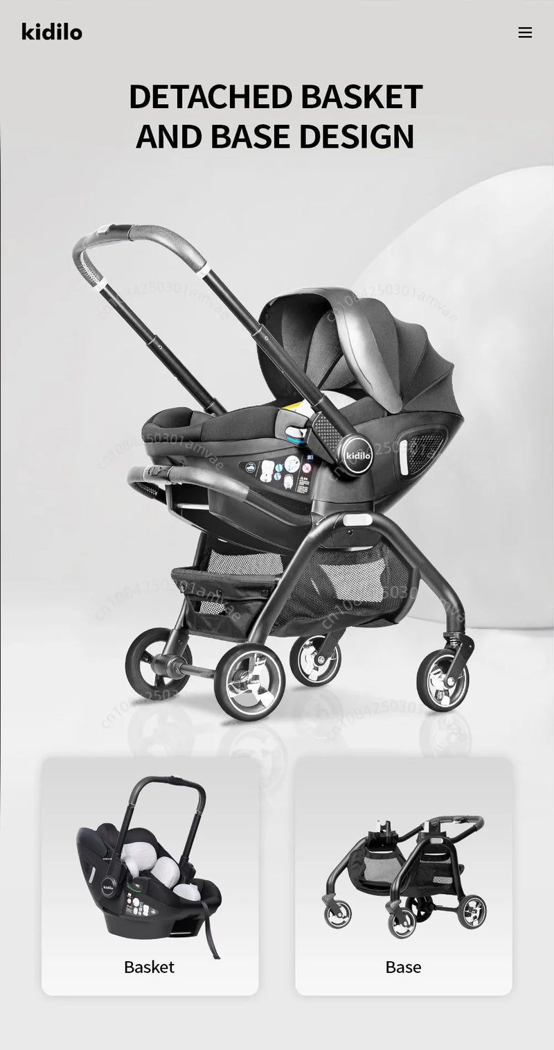 3-in-1 Baby Stroller with Safety Seat, Portable for Ages 0-2