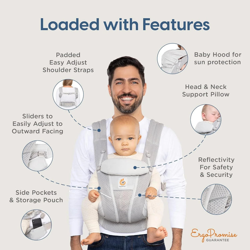 Ergobaby Breathable Mesh Baby Carrier, All Positions, 7–45 lbs