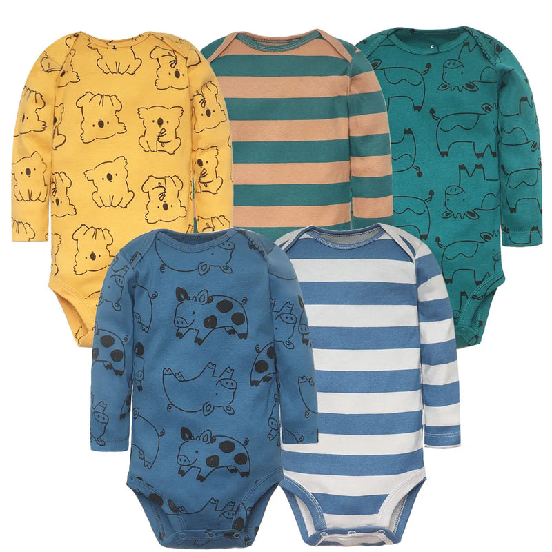 Baby Bodysuits 5pcs Set – 100% Cotton Newborn & Toddler Clothes