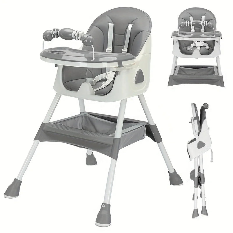 Foldable Baby High Chair 6+ Months, Antislip Pad & Toy Rack, Easy-Clean, E500