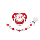Red Pacifier Newborn Dummy Luxury Pearls Clip Chain Set Letters Infant Soother Baby Shower Gift Silicone Toddler Teether