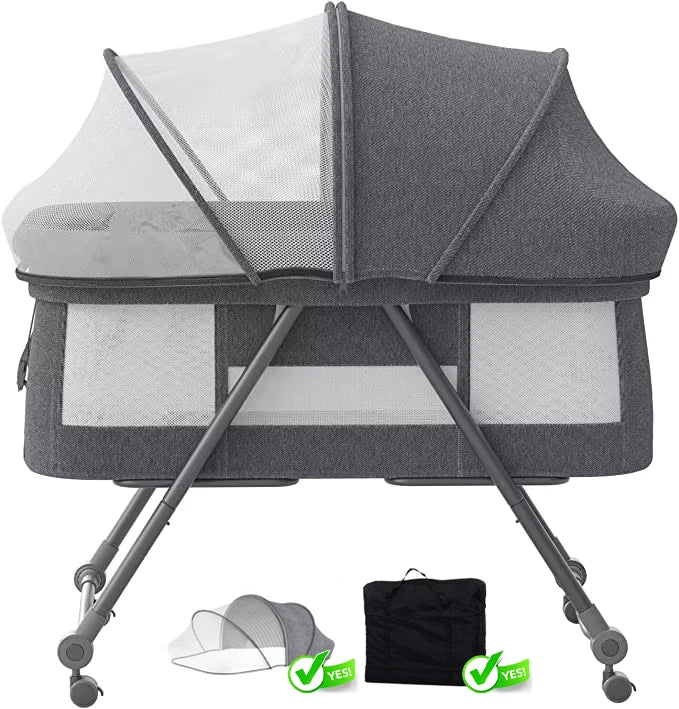 UBRAVOO Baby Travel Cot with Mattress & Silent Wheels, Convertible Rocking Crib