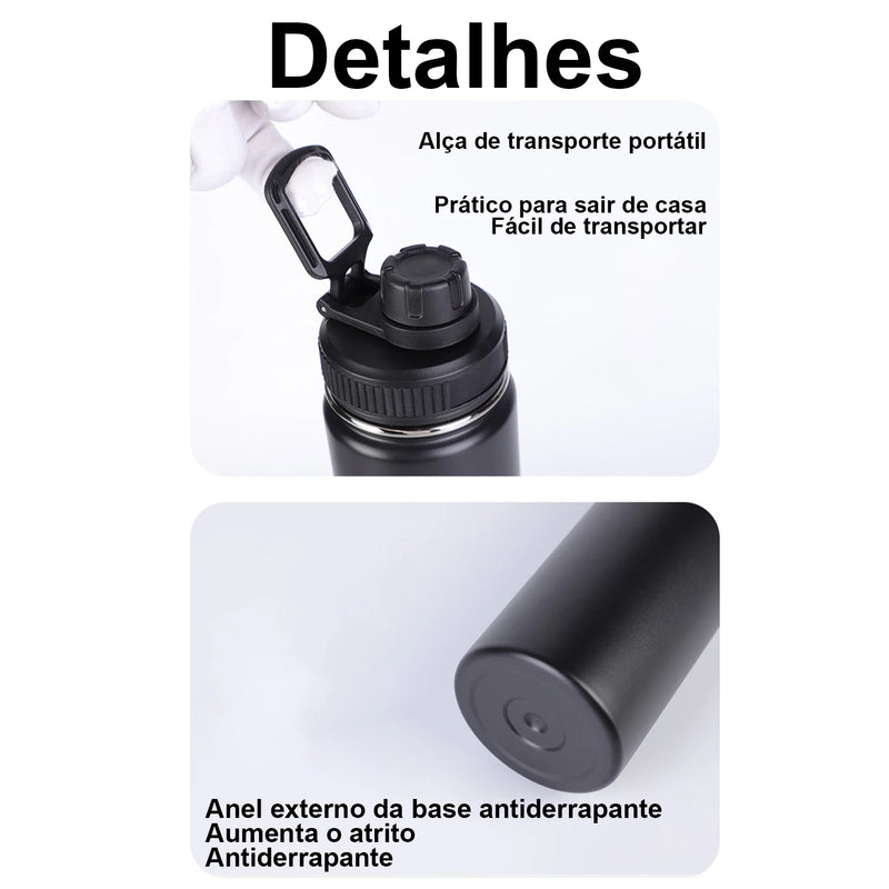 Stainless Steel Vacuum Insulated Water Bottle, Wide Mouth Sports Bottle, Leak Proof Lid with Cord