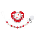 Red Pacifier Newborn Dummy Luxury Pearls Clip Chain Set Letters Infant Soother Baby Shower Gift Silicone Toddler Teether
