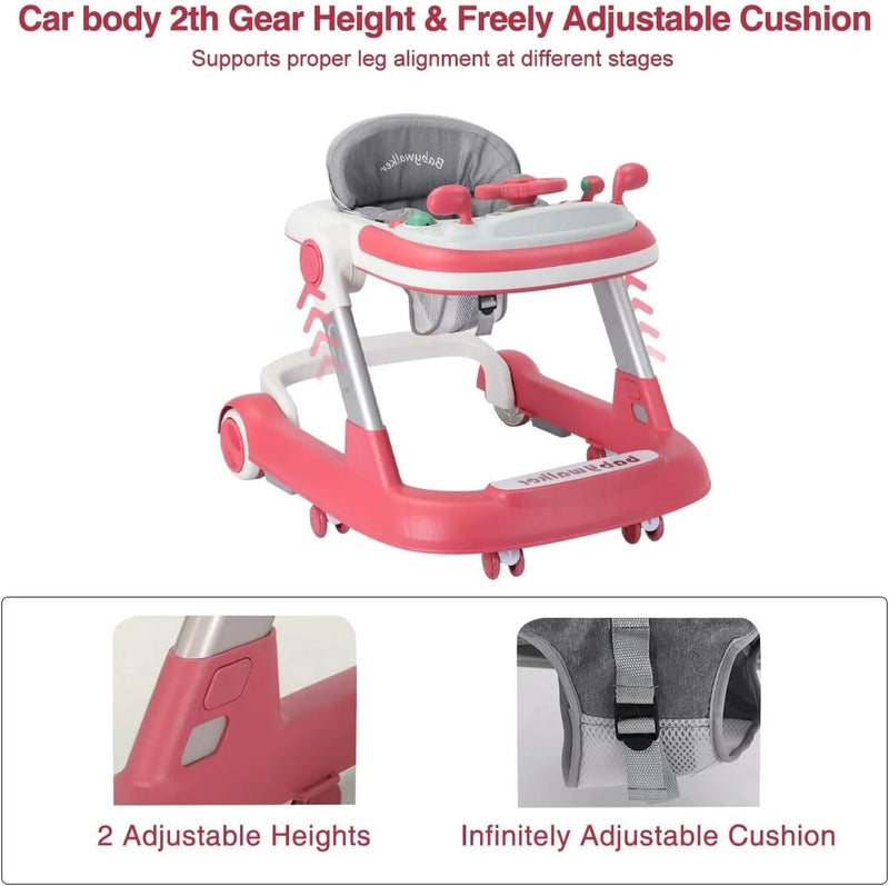 2-in-1 Foldable Baby Walker with Removable Tray & Music (No Battery)