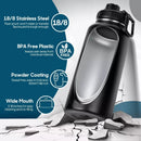 Stainless Steel Vacuum Insulated Water Bottle, Wide Mouth Sports Bottle, Leak Proof Lid with Cord